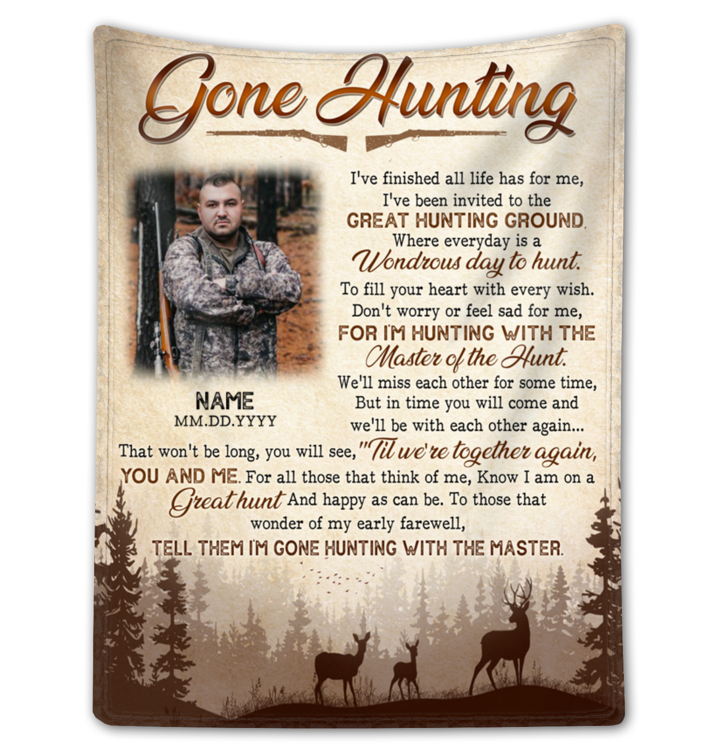 Personalized Gone Hunting Memorial Blanket Tribute Gift For Deceased Hunting Lover