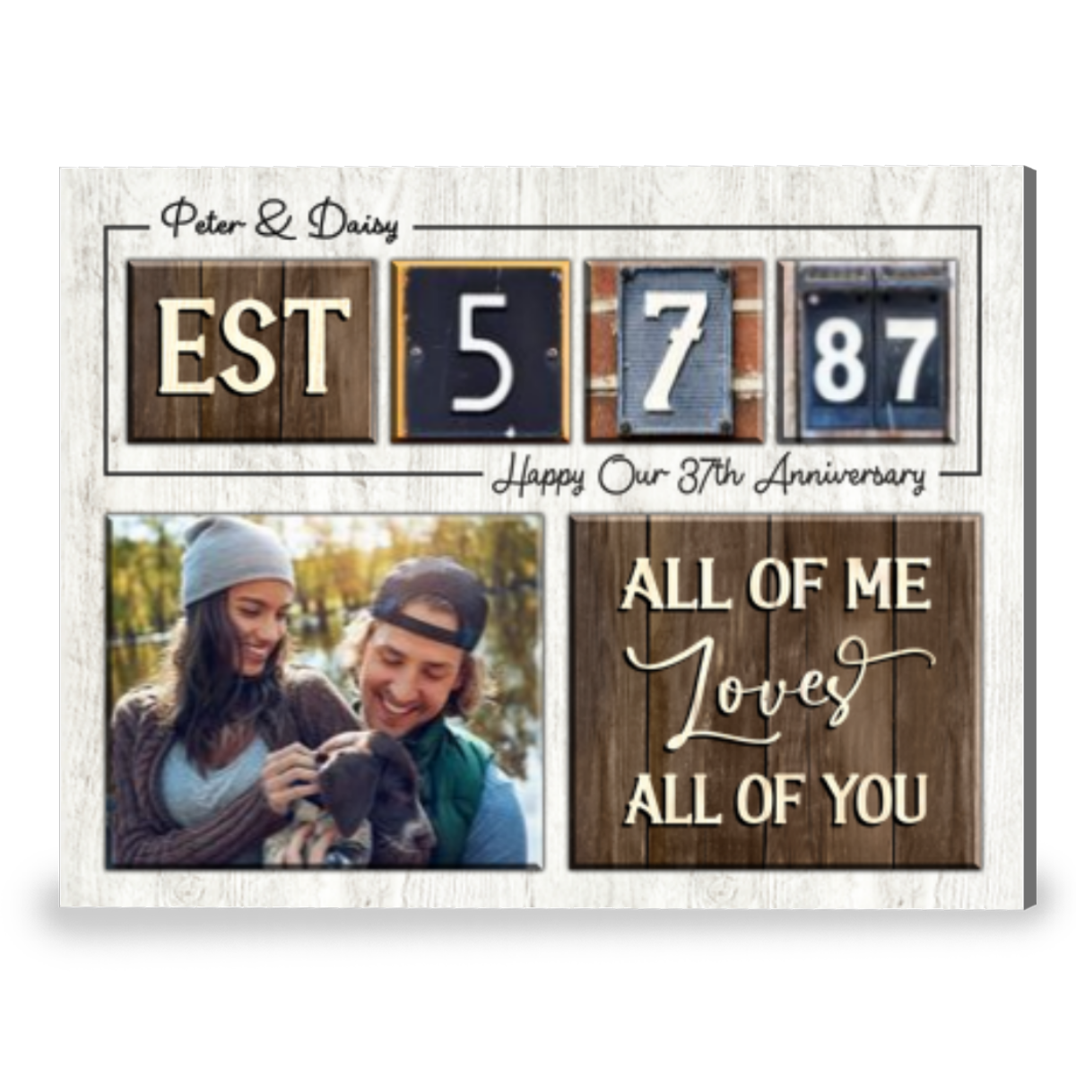 Happy 37th Anniversary Gift Custom Date For Couple Canvas Wall Art 