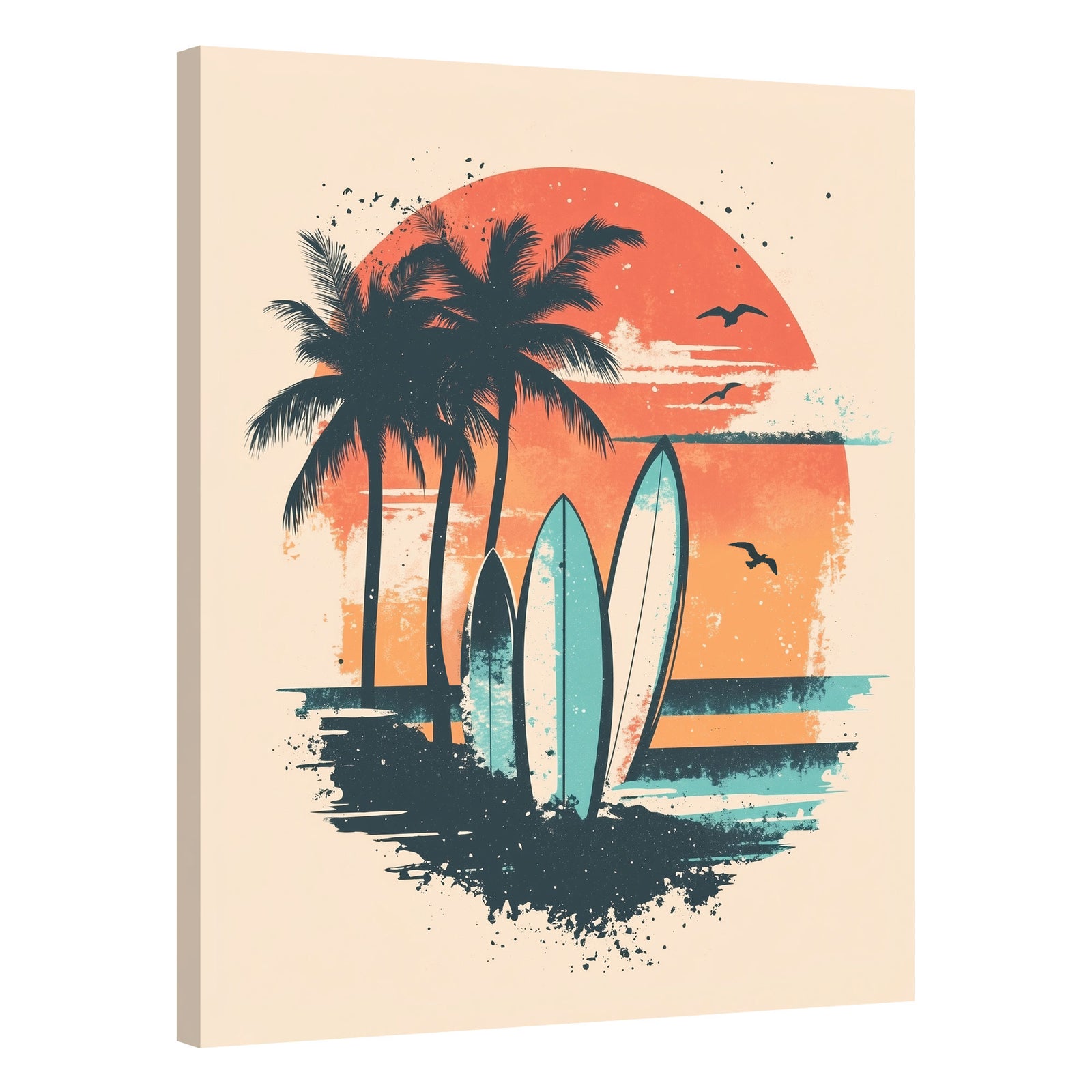 Vintage Surfboards and Palm Trees Retro Canvas Wall Art