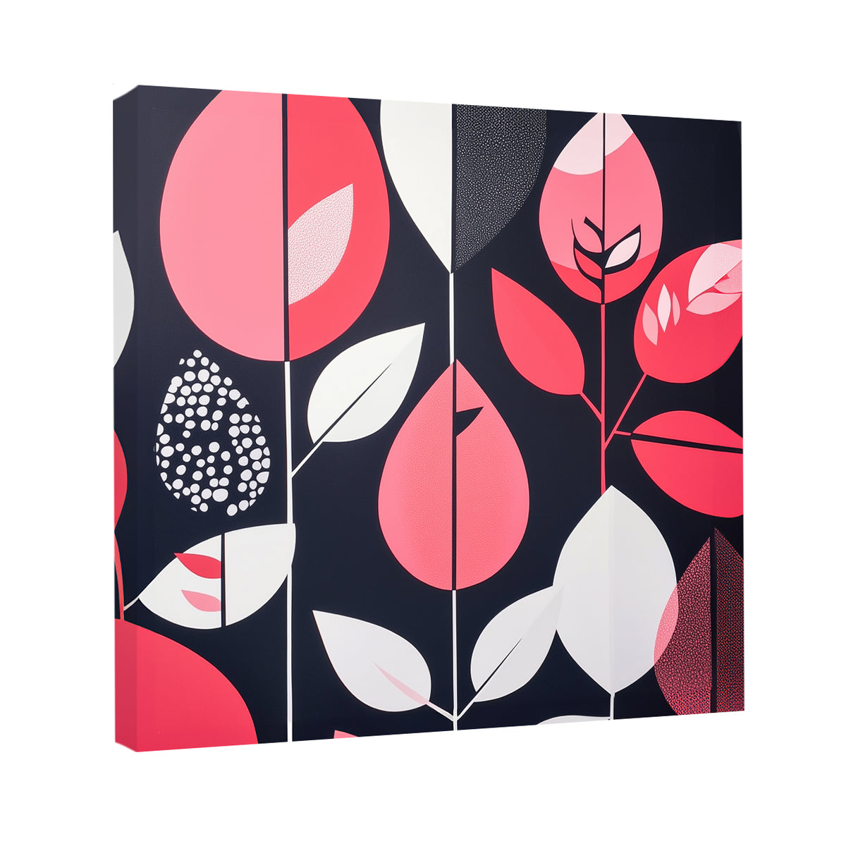 Modern Leaf and Shape Abstract Canvas in Blush and Black