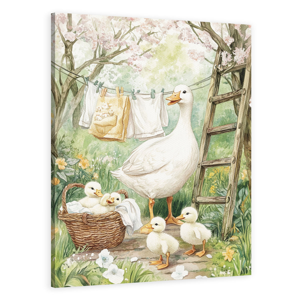 Mother Duck and Ducklings Oil Painting Canvas Wall Art