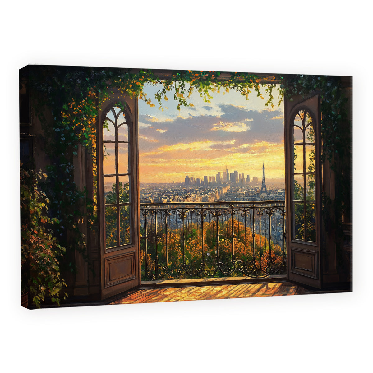 Elegant French Window Scene - Oil Style Canvas Wall Art