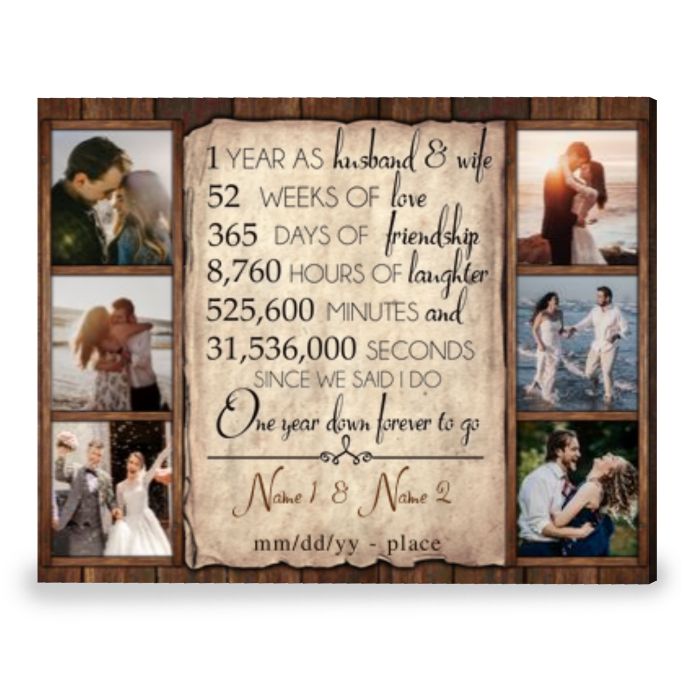 Personalized Gift For First Wedding Anniversary Best Gift For Couple Canvas Print