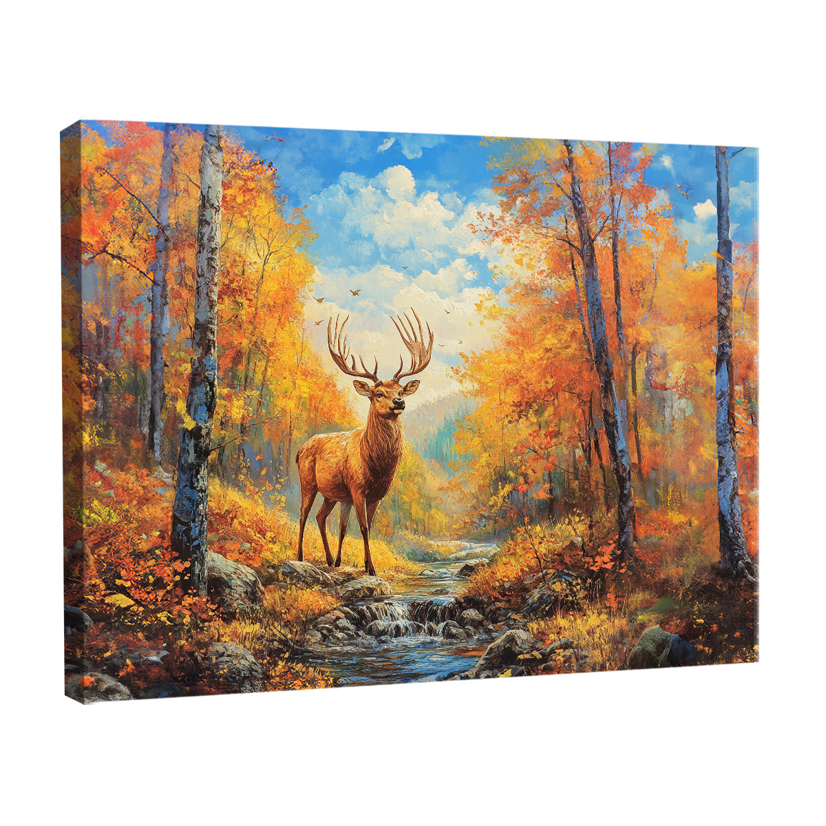 Majestic Stag in Autumn Forest Oil Painting Canvas Wall Art