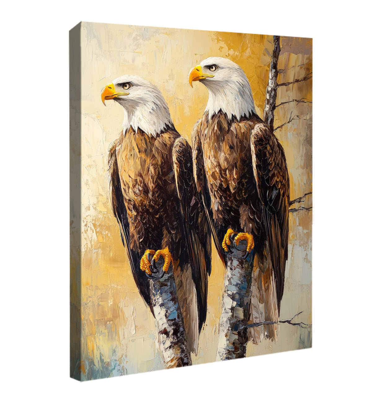 Rustic Bald Eagles Canvas Wall Art – Textured Impasto Oil Painting