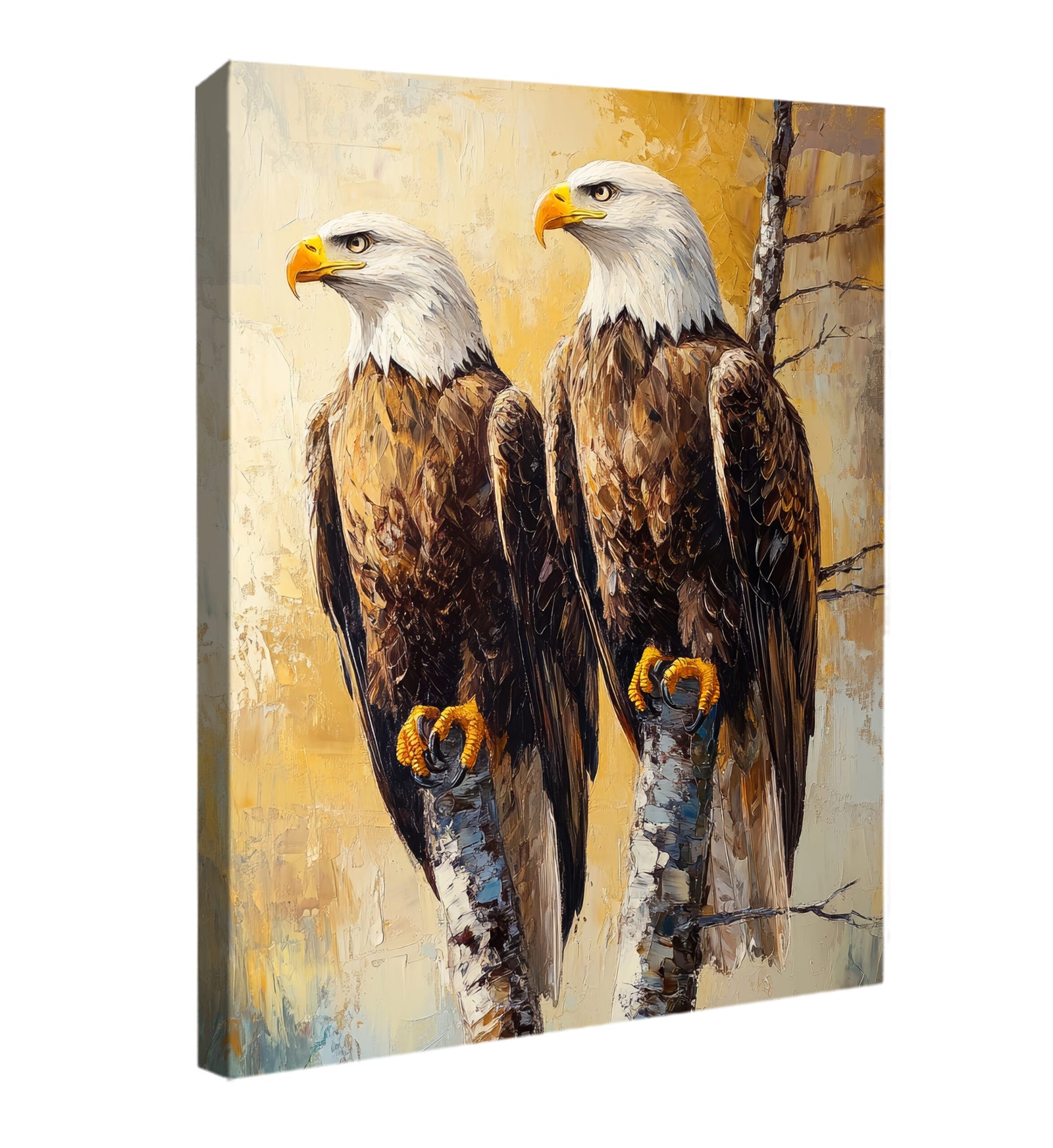 Rustic Bald Eagles Canvas Wall Art – Textured Impasto Oil Painting