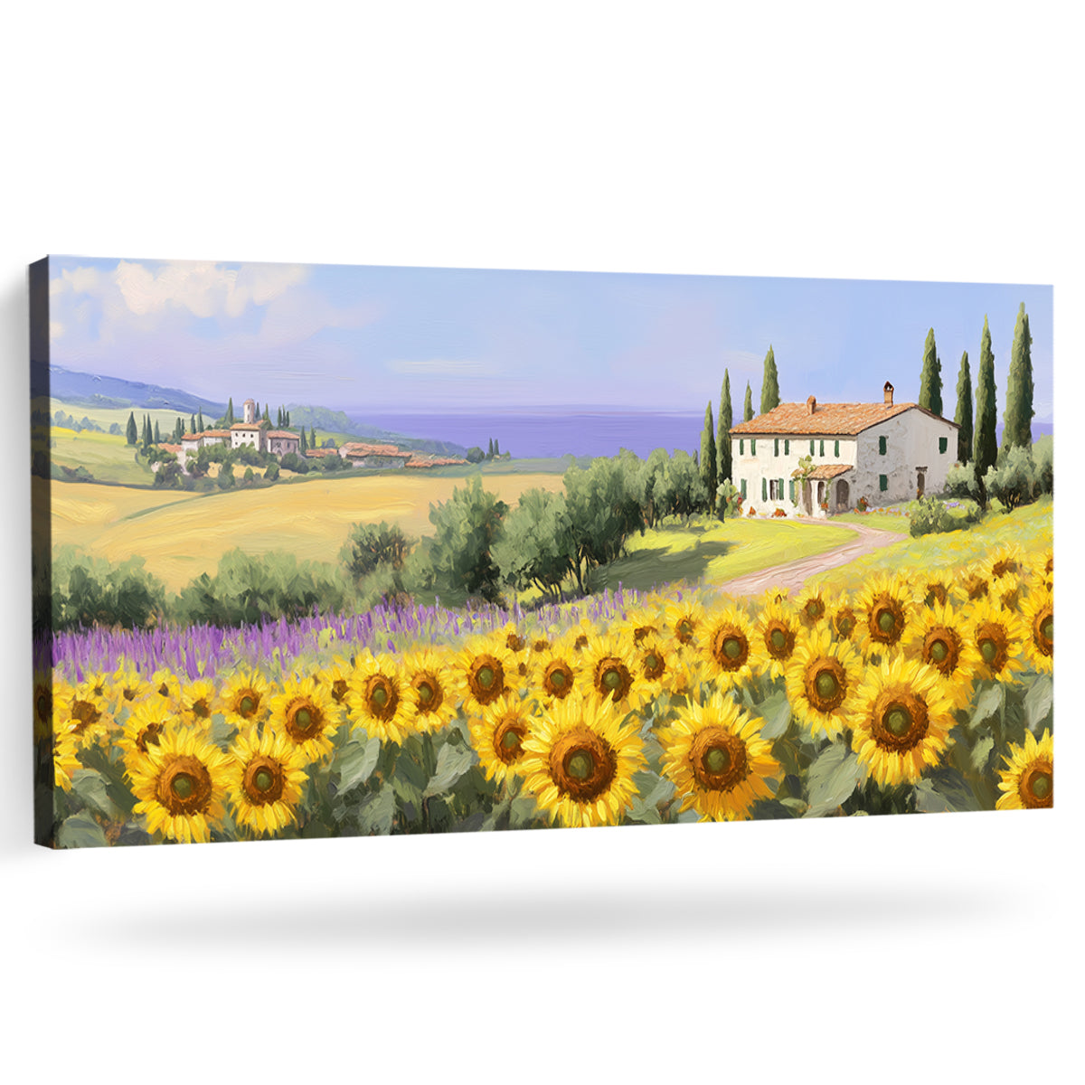 Sunflower Field in Tuscany Vintage Oil Print Canvas Wall Art