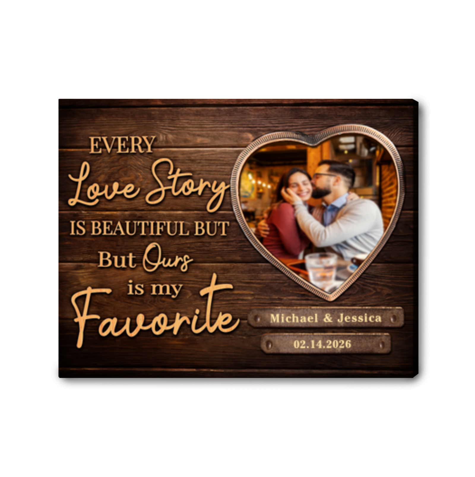 Every Love Story – Personalized Wooden Couple Canvas Wall Art