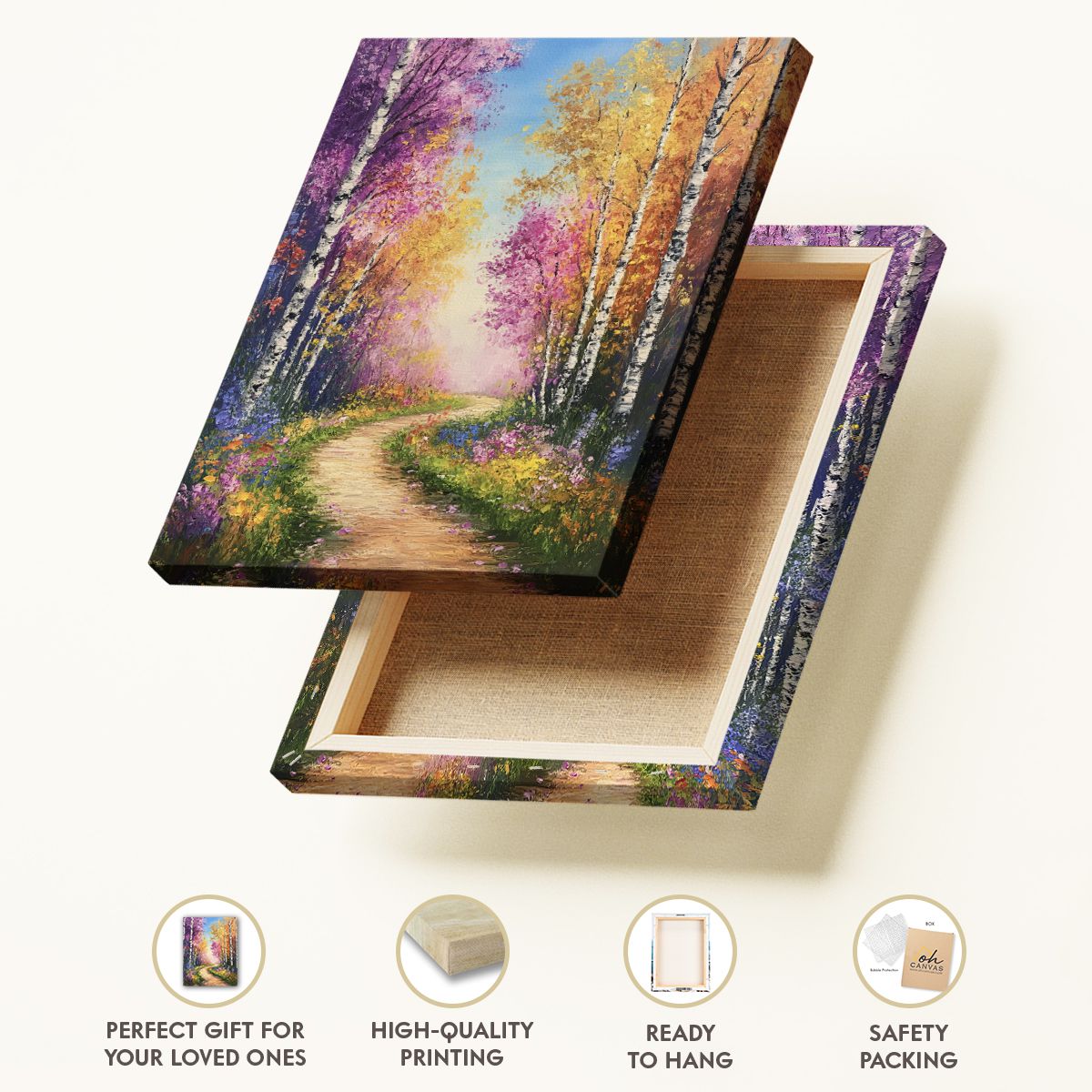 Golden Autumn Abstract Floral Canvas Print for Living Room