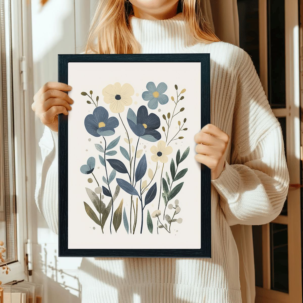 Blue Meadow Abstract Floral Canvas Print for Living Room