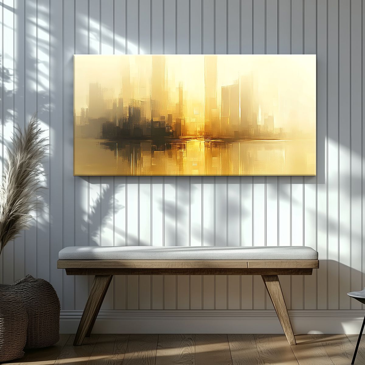Golden Skyline Abstract Landscape Canvas Print for Living Room