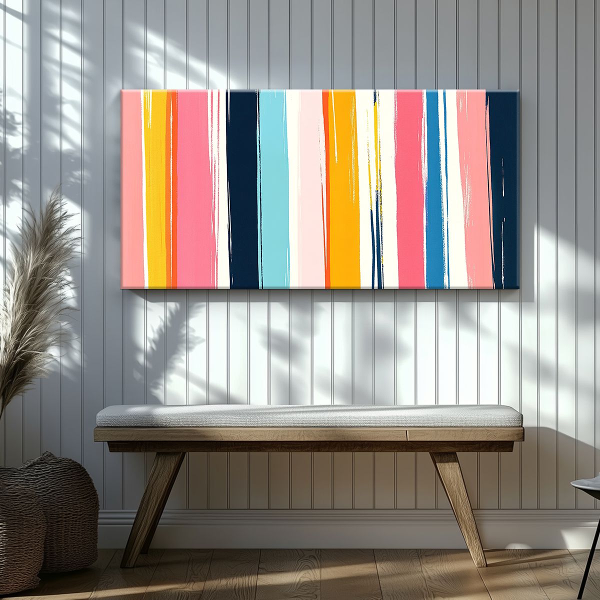Vibrant Stripes Geometric Abstract Canvas Print for Living Room