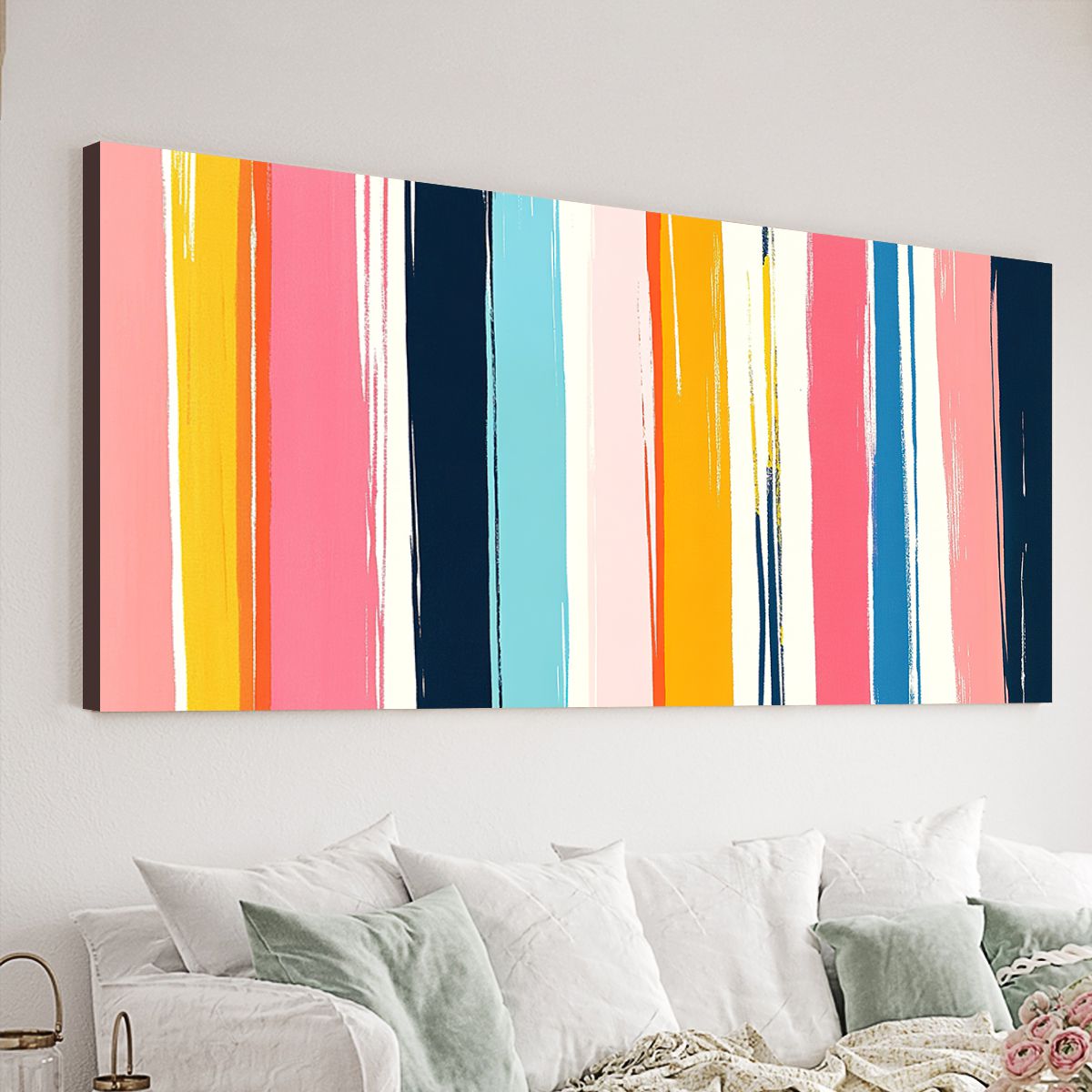 Vibrant Stripes Geometric Abstract Canvas Print for Living Room
