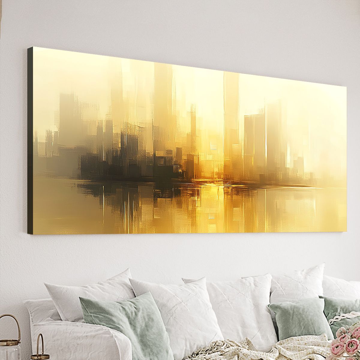 Golden Skyline Abstract Landscape Canvas Print for Living Room