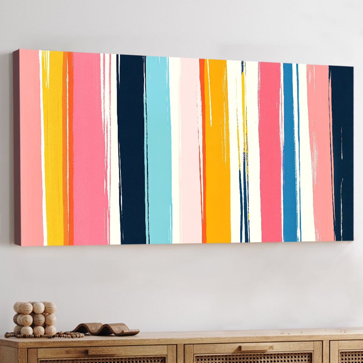 Vibrant Stripes Geometric Abstract Canvas Print for Living Room