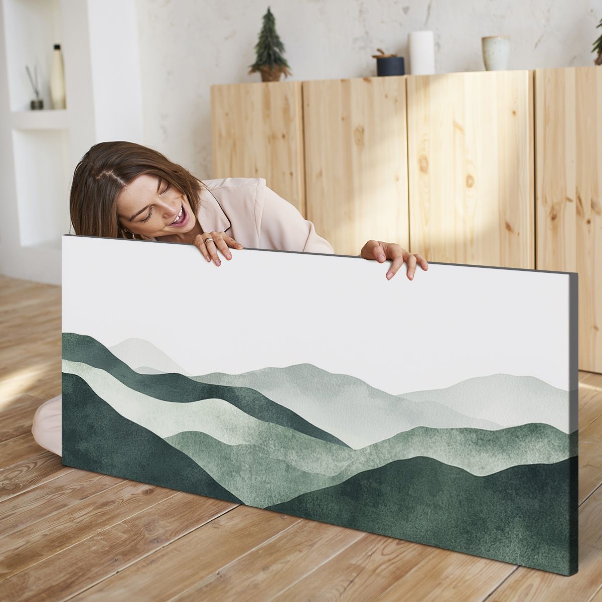 Emerald Ridge Abstract Landscape Canvas Print for Living Room
