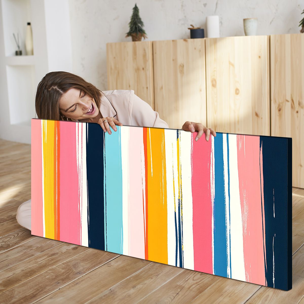 Vibrant Stripes Geometric Abstract Canvas Print for Living Room