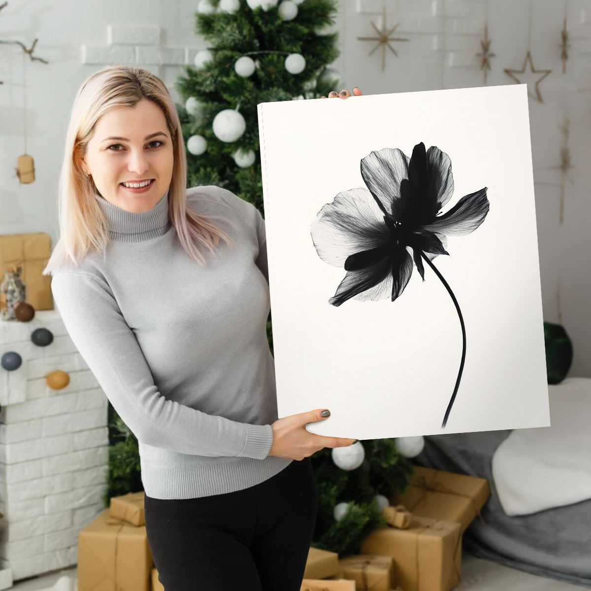 Shadow Bloom Abstract Floral Canvas Print for Living Room