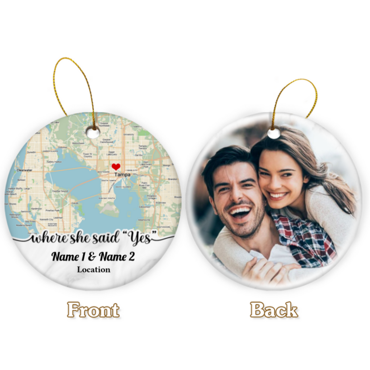 Newly Engaged Couple Gift Custom Location Map Engagement Ornament