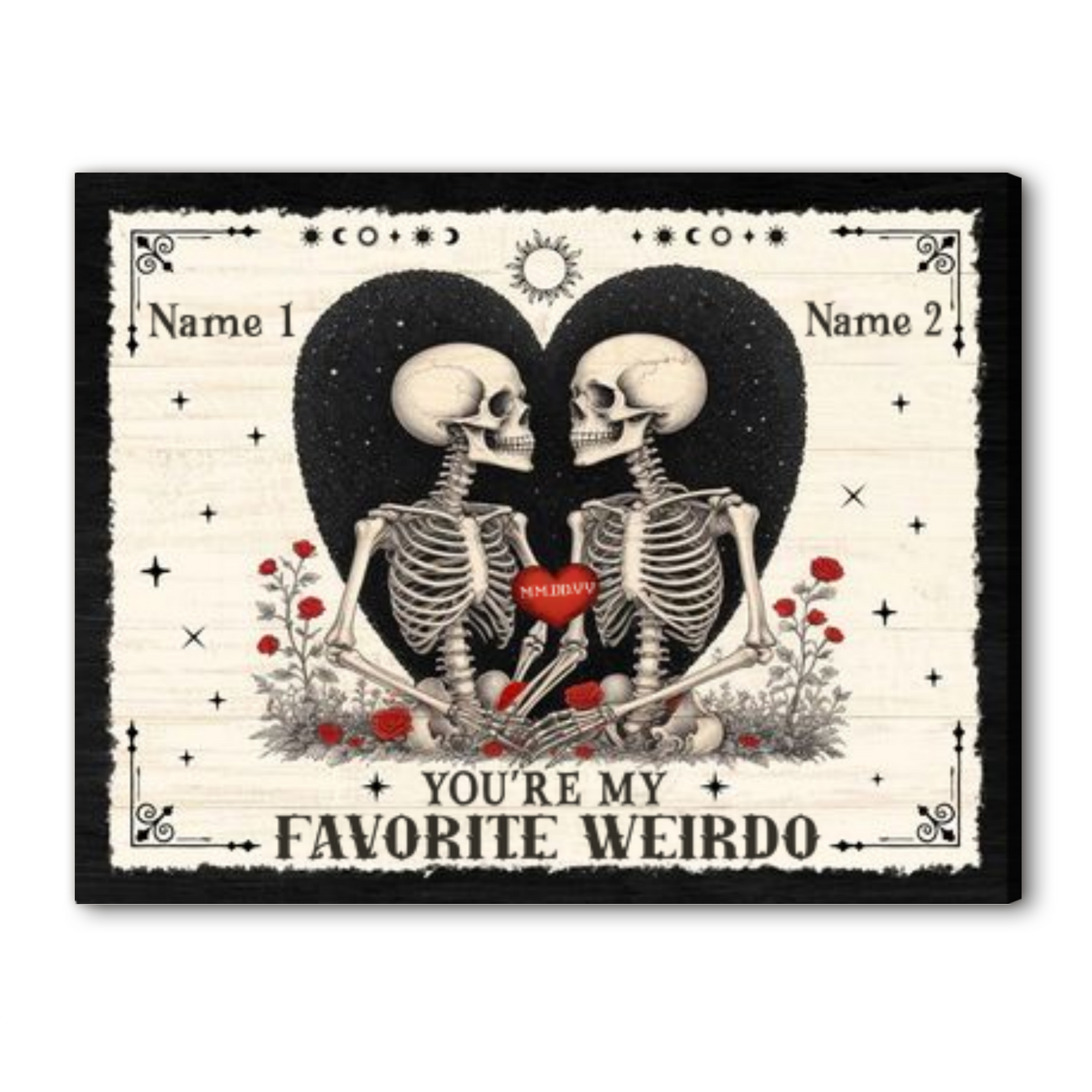You're My Favorite Weirdo Skeleton Art - Personalized Anniversary Gift for Husband or Wife - Gothic Home Decor Canvas Print