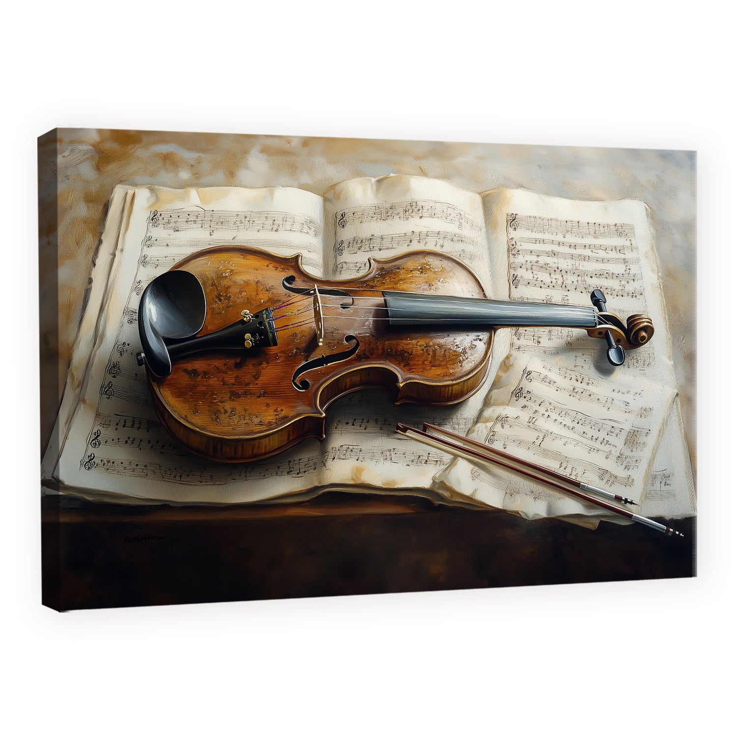 Vintage Violin Still Life Oil Painting on Canvas Print