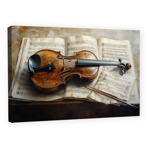 Vintage Violin Still Life Oil Painting on Canvas Print