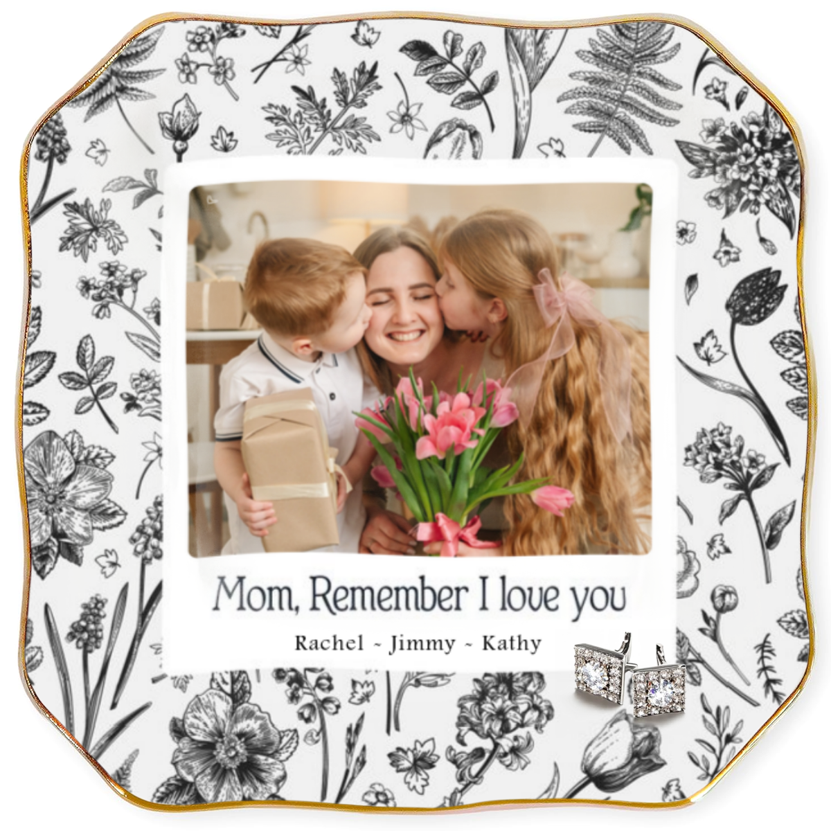 I Love Mom Custom Photo Square Shape Jewelry Dish Gift For Mom