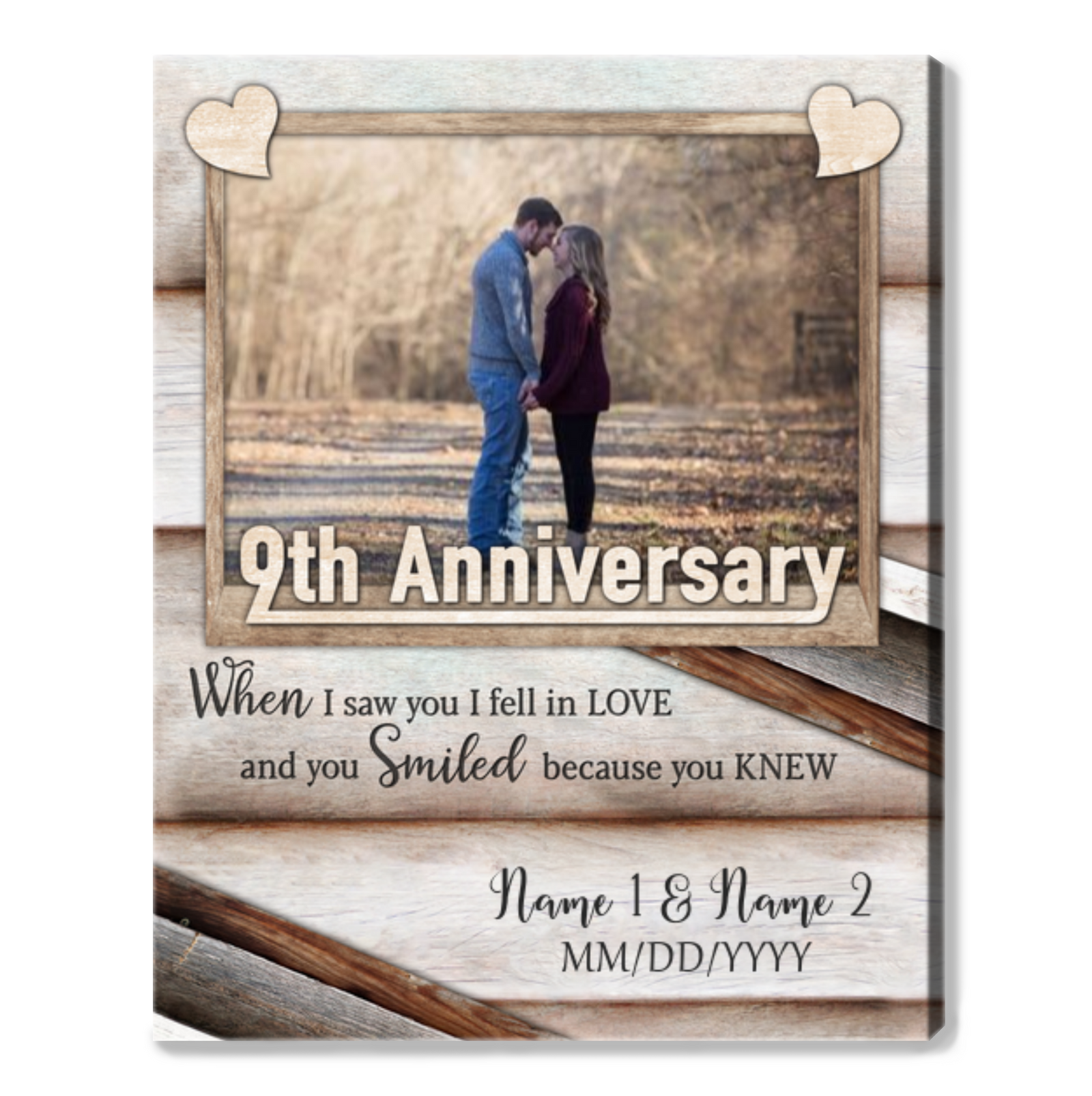 Happy 9th Wedding Anniversary Custom Photo Canvas Print