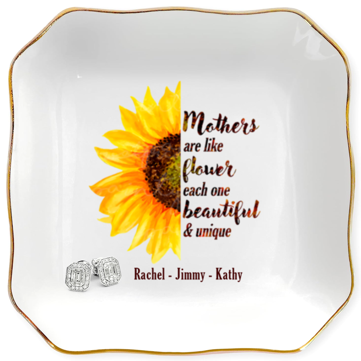 Mom Sunflower Personalized Jewelry Dish Gift For Mother Love Keepsake