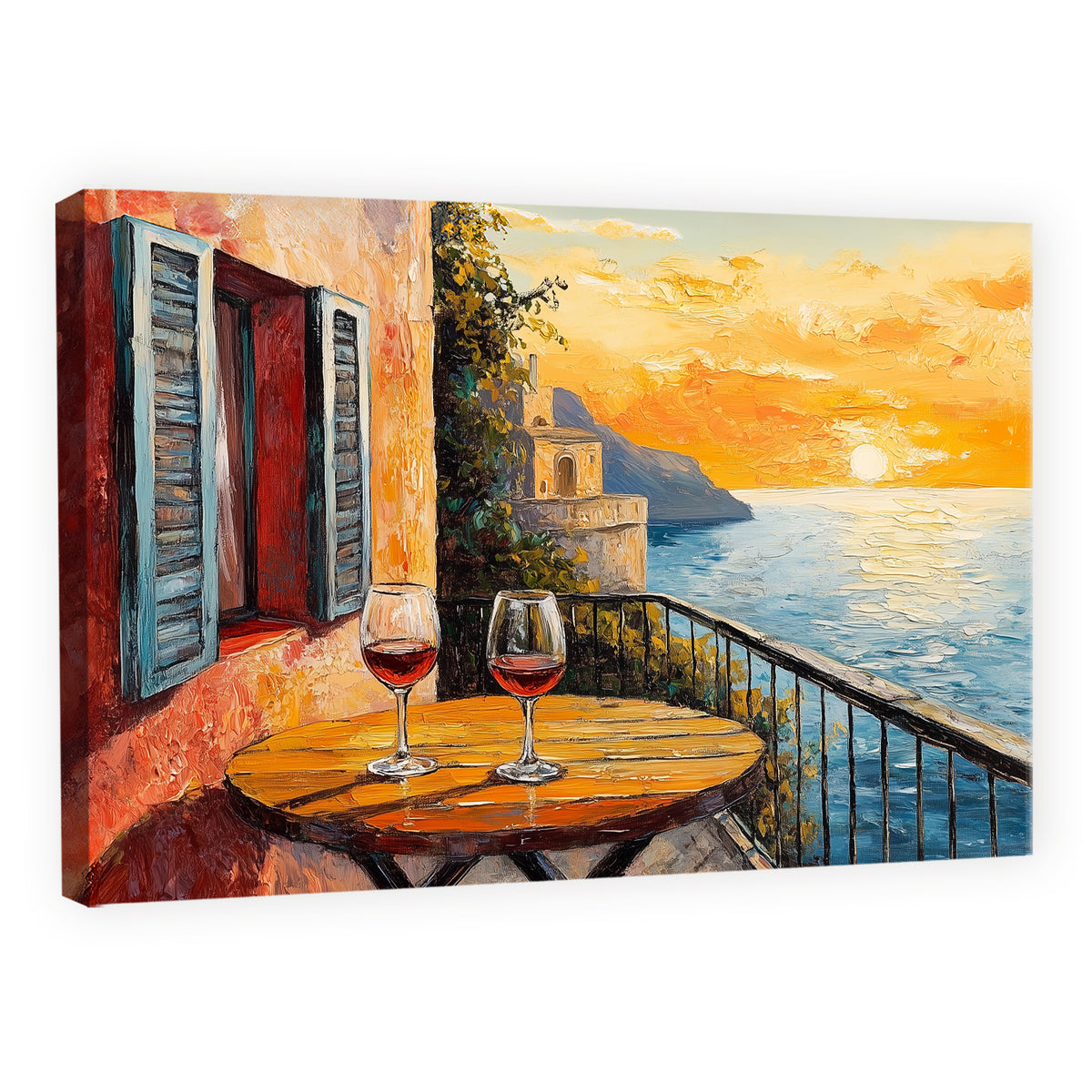 Mediterranean Balcony with Flowers Oil Style Canvas Print