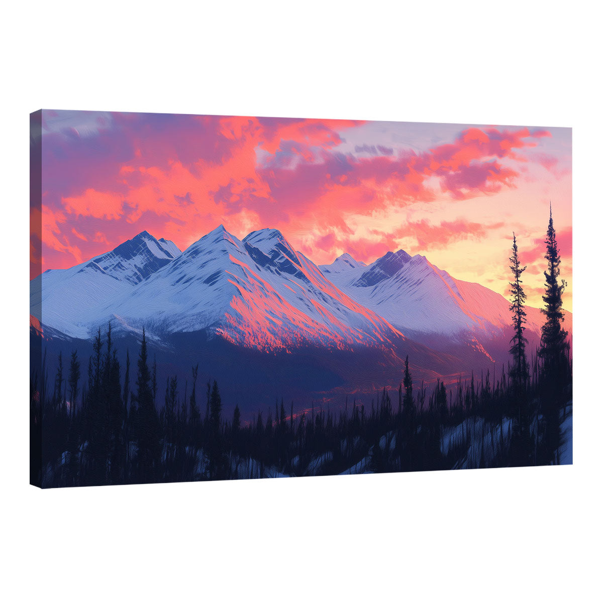 Mountain Wall Art Peaks Pink Sky Nature Artwork