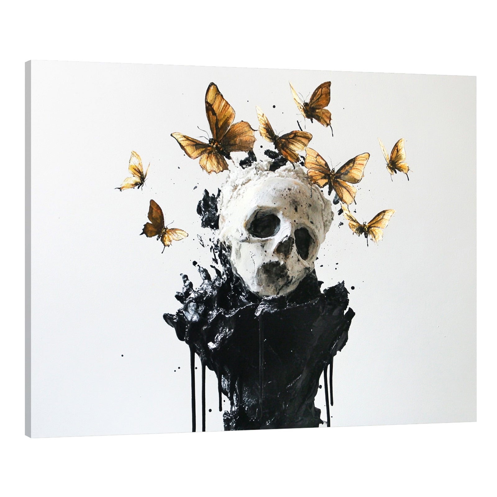 Butterflies Skull Sculpture Minimalist Watercolor Art Wall
