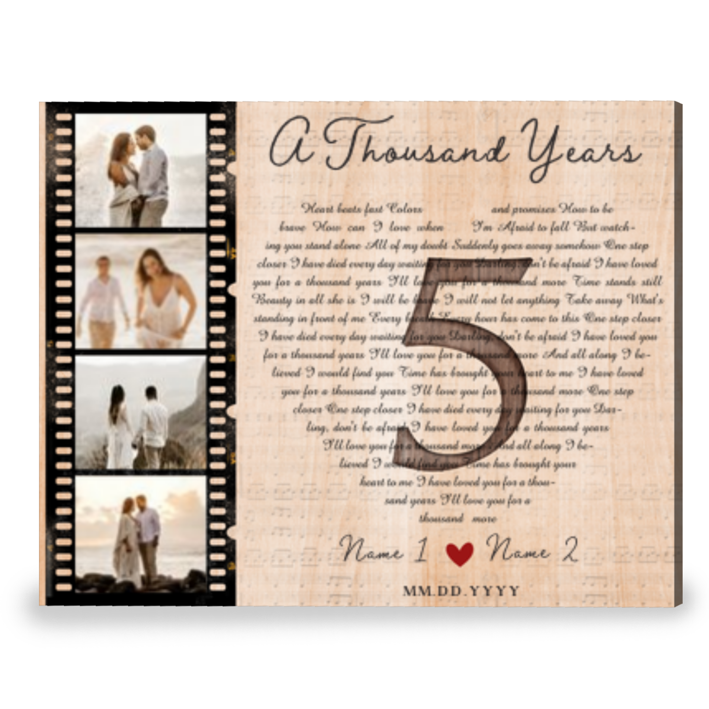 Personalized 5th Anniversary Gift Song Lyrics Gift Canvas Print