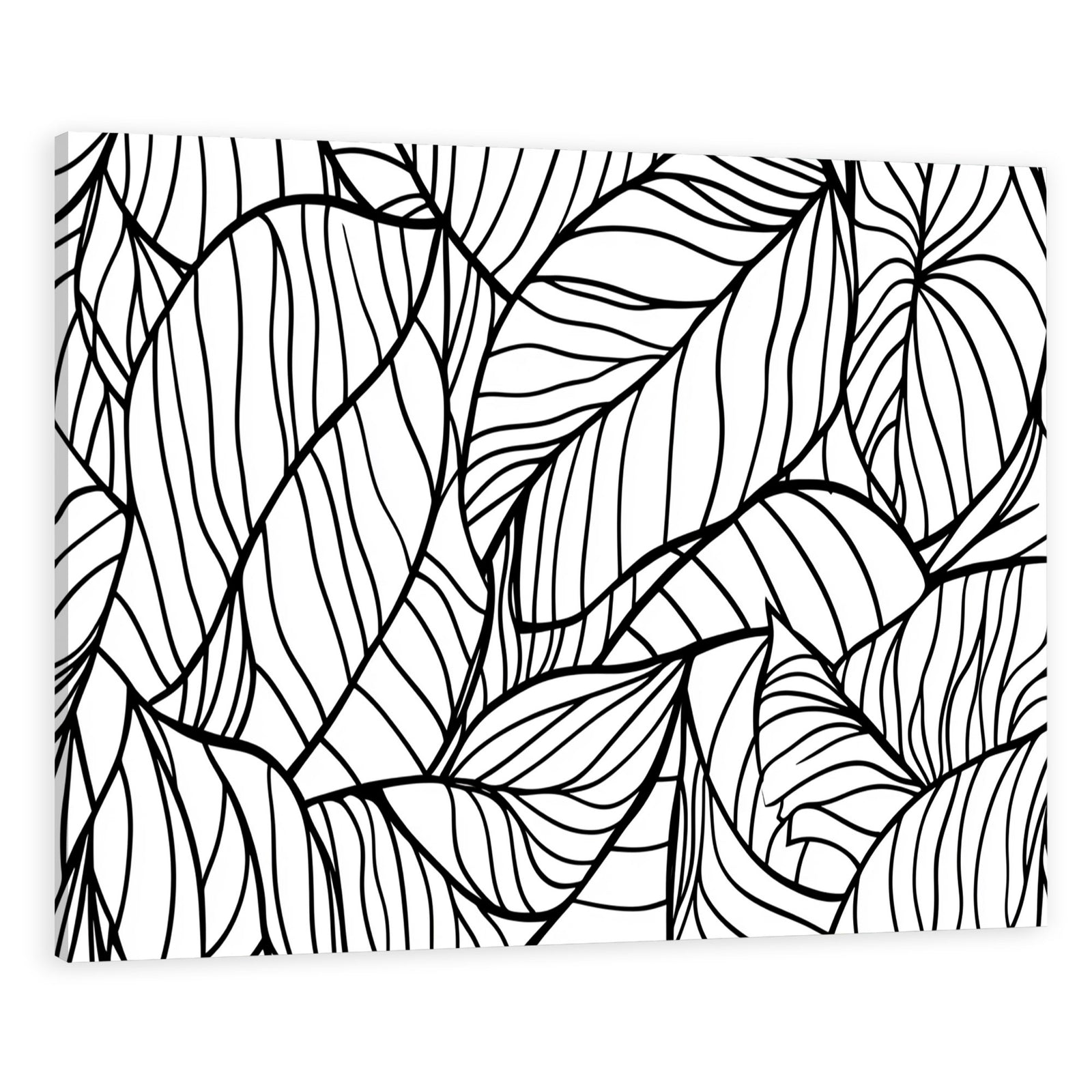 Black And White Leaf Line Artwork For Living Room