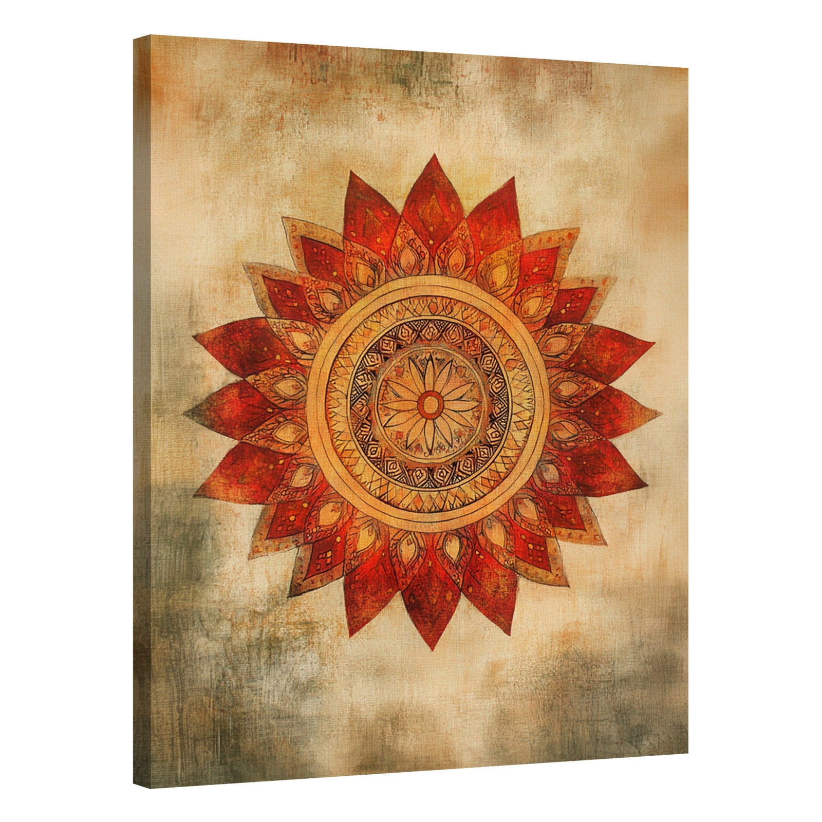 Boho Mandala Canvas Wall Art - Warm Tribal Sunflower Decor