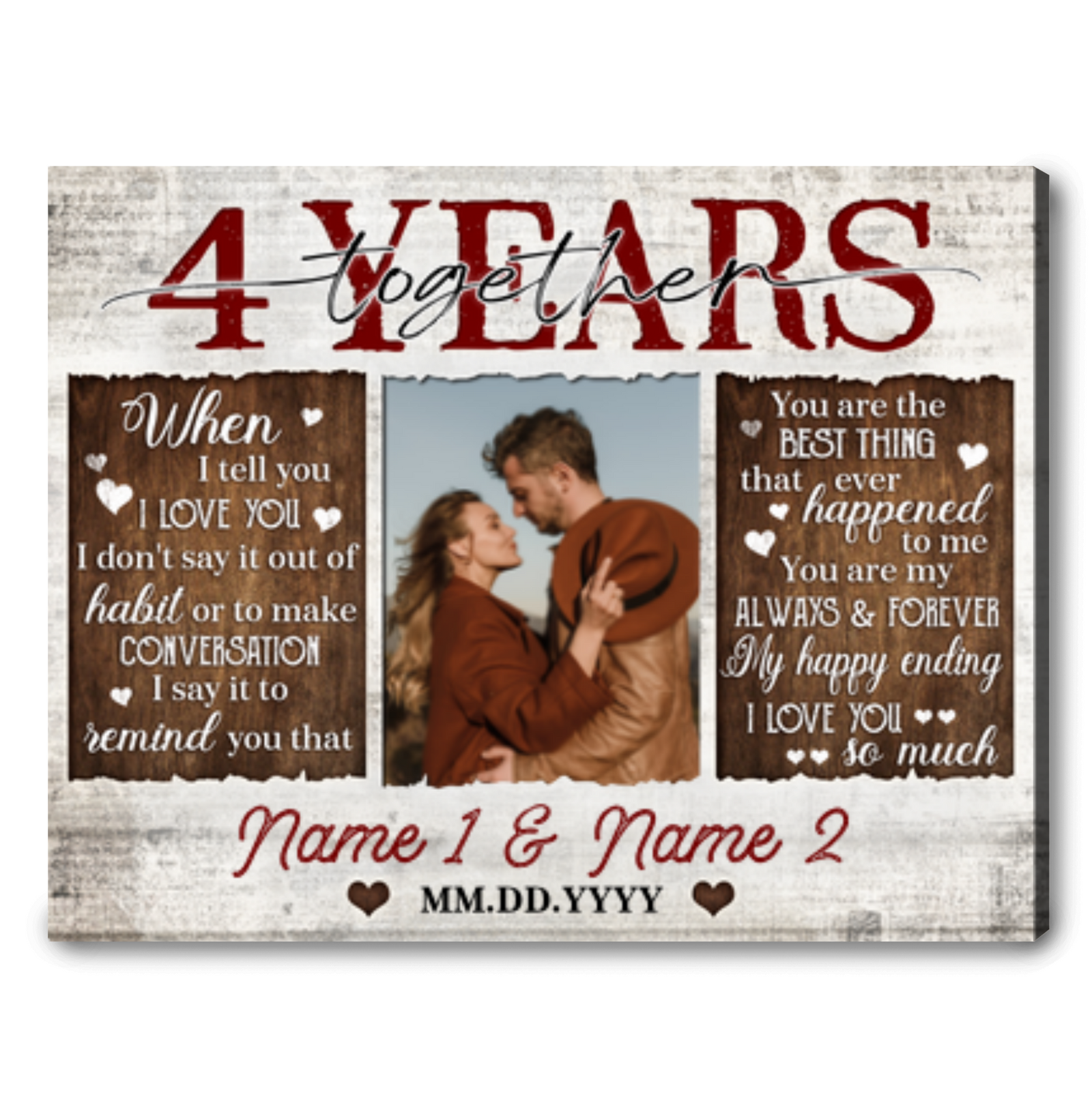 Unique 4 Years Anniversary Gift Custom 4 Years Together Photo Canvas Print