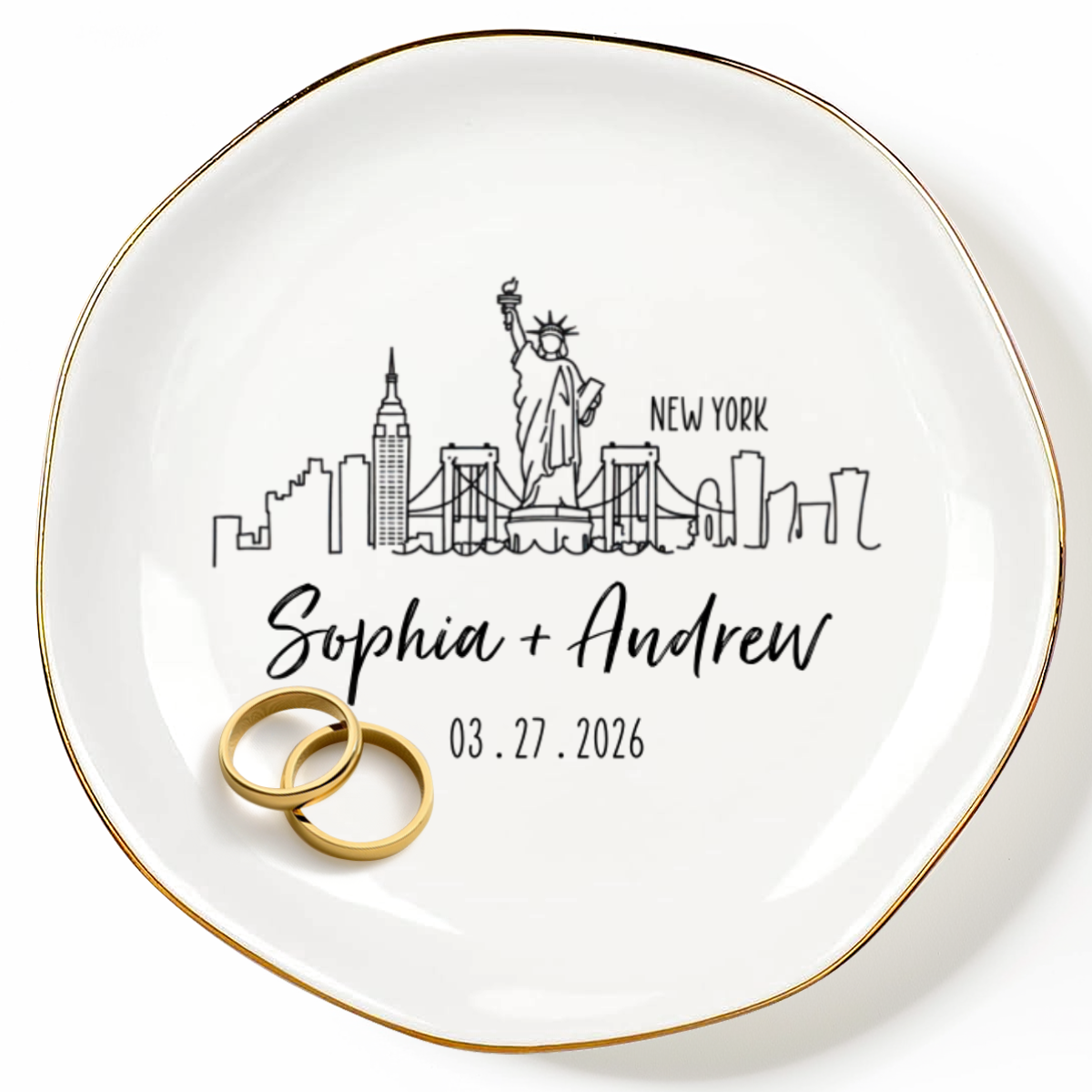 City Skyline Couple Personalized Name Jewelry Dish Wedding Gift Keepsake