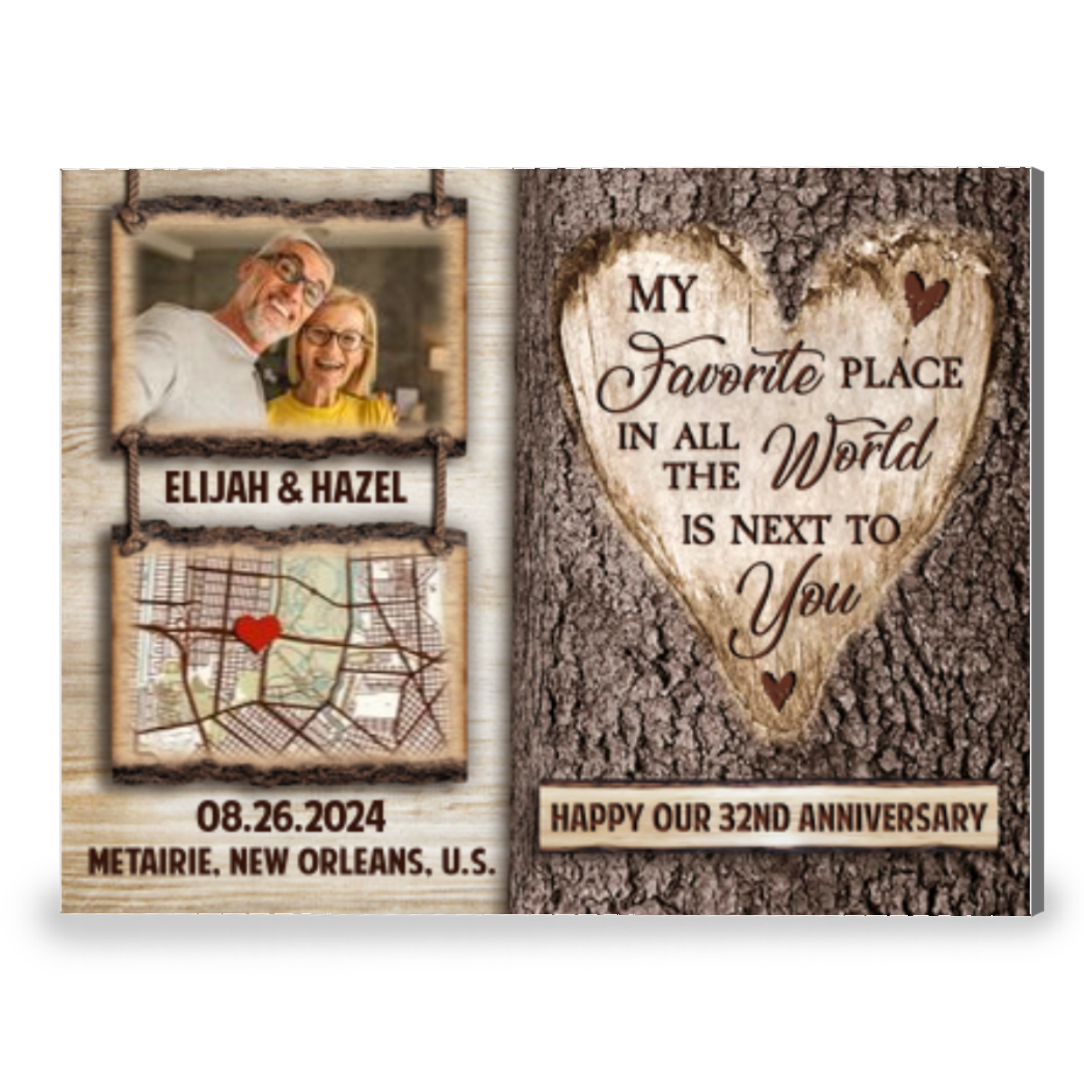 My Favorite Place Custom Map And Photo Happy 32nd Anniversary Canvas Print Gift For Couple