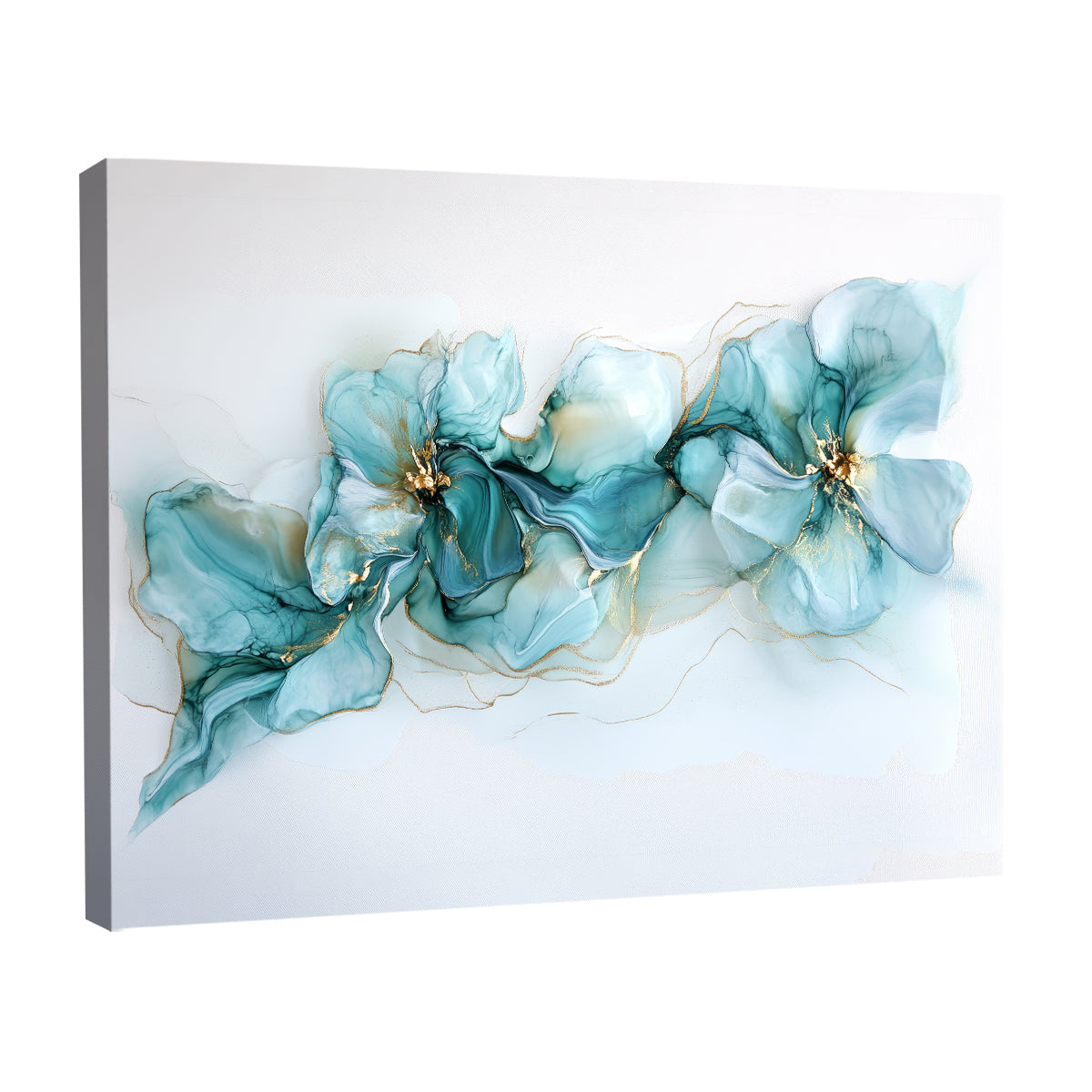Turquoise Floral Abstract Alcohol Ink Canvas Wall Art
