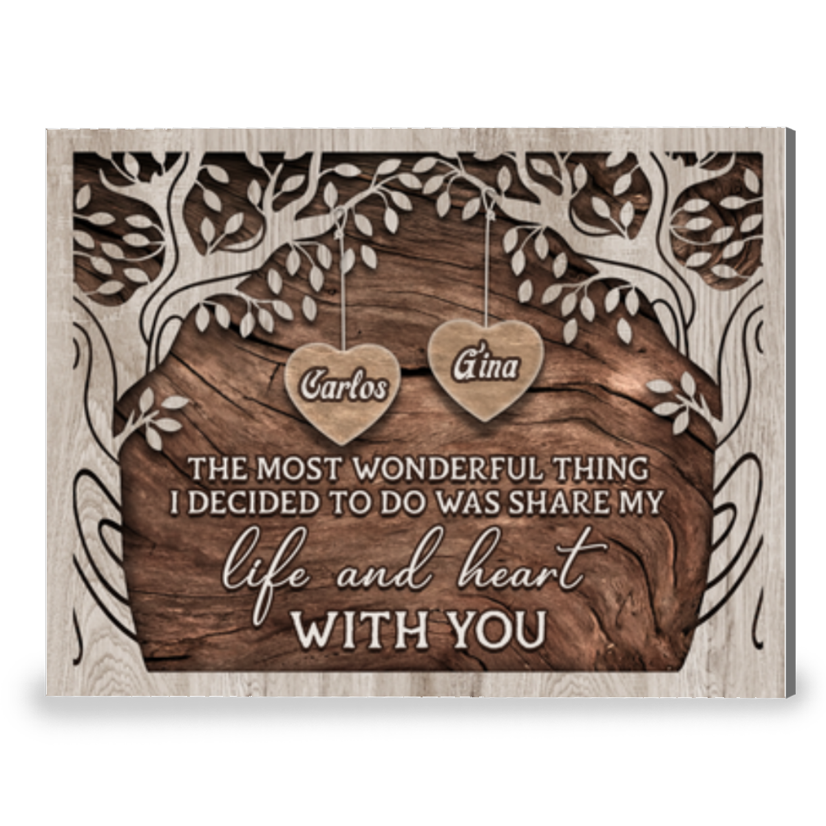 Life and Heart With You - Custom Tree & Hearts Personalized Anniversary Canvas Gifts For Couple