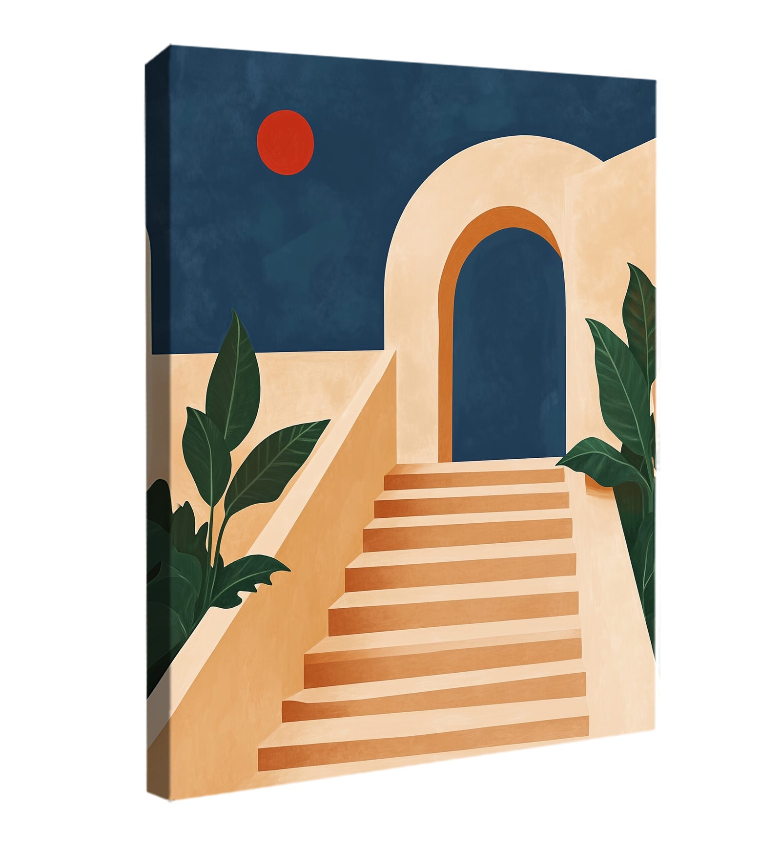 Abstract Boho Staircase Illustration Canvas in Beige Earth Tones