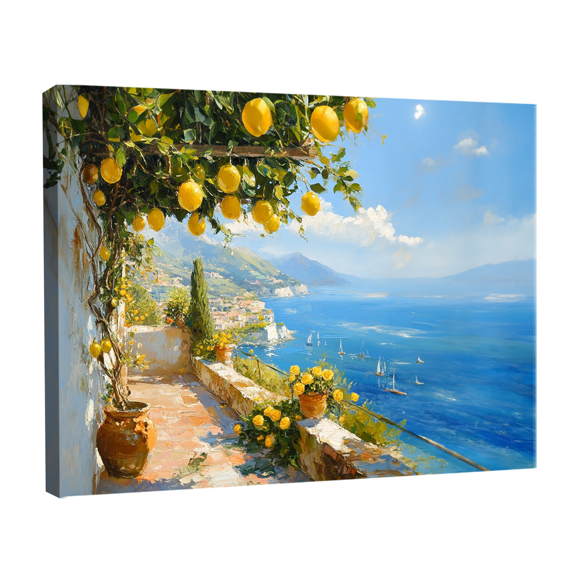 Mediterranean Lemon Terrace Oil Painting Canvas Wall Art