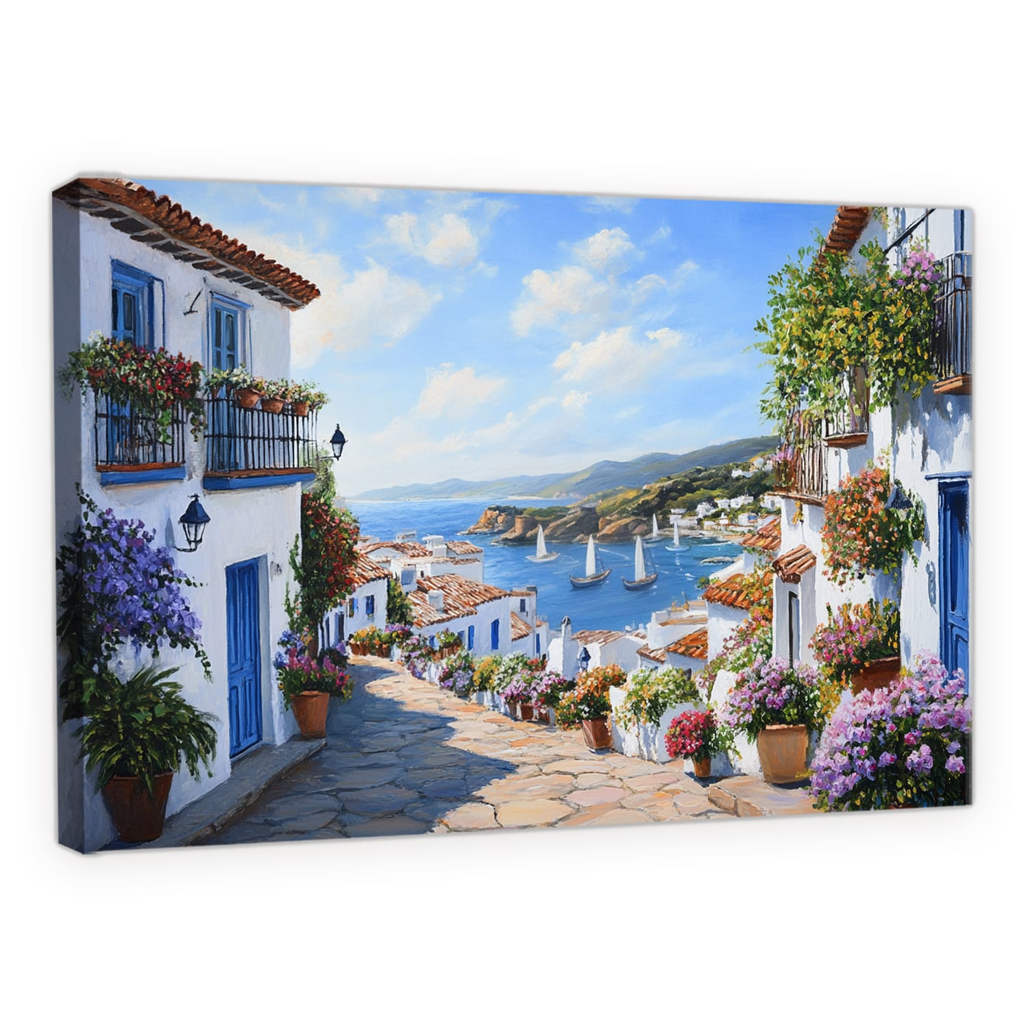 Mediterranean Art Coastal Town Canvas Print