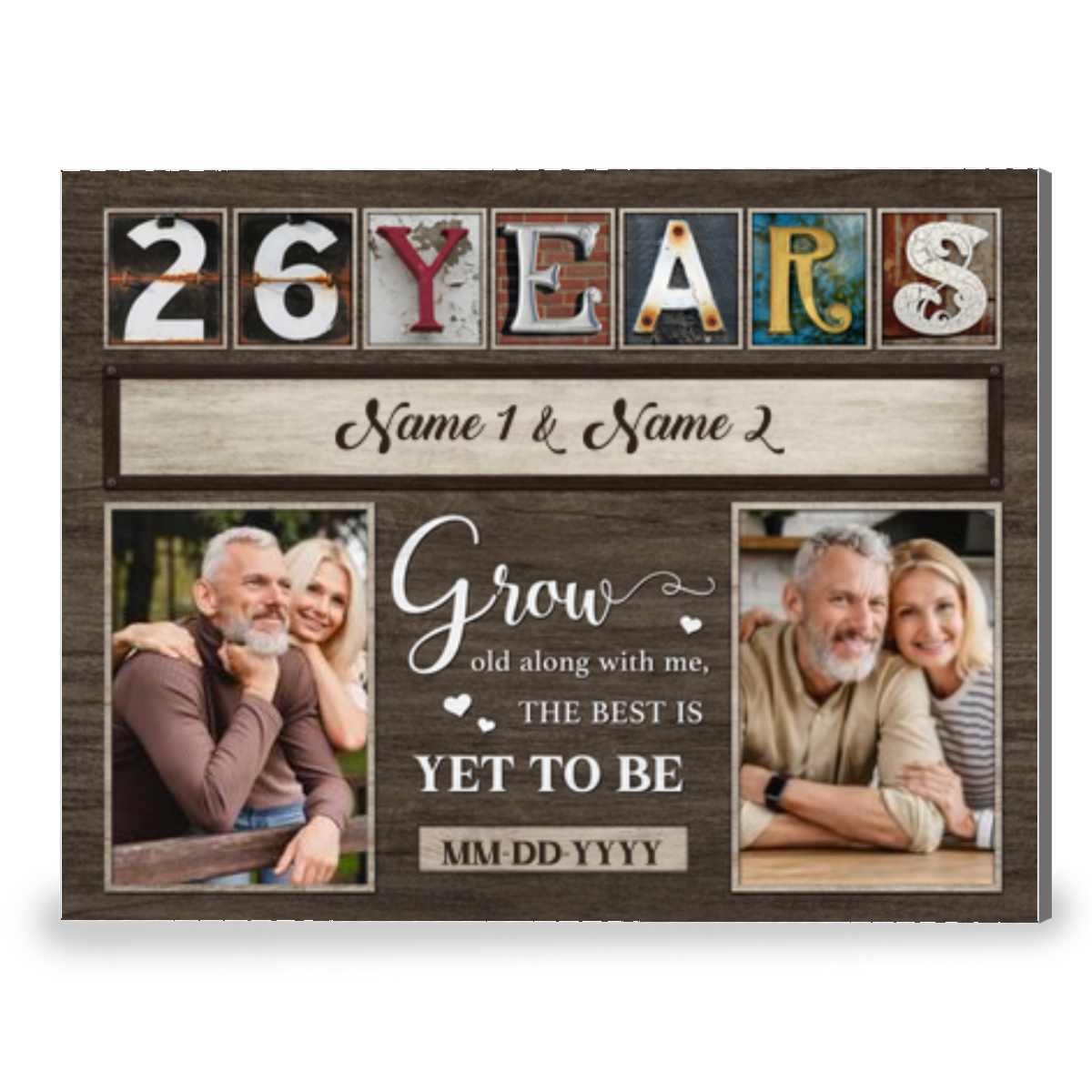 26th Anniversary Grow Old Along With Me Custom Photo Canvas Wall Art