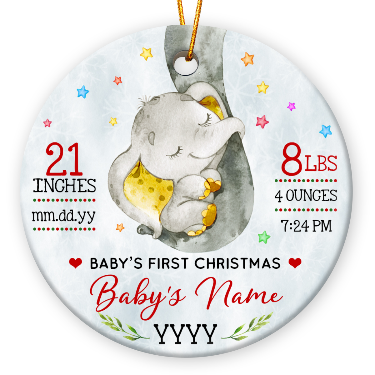 Custom Elephant Baby First Christmas Ornament Cute 1st Christmas Gift