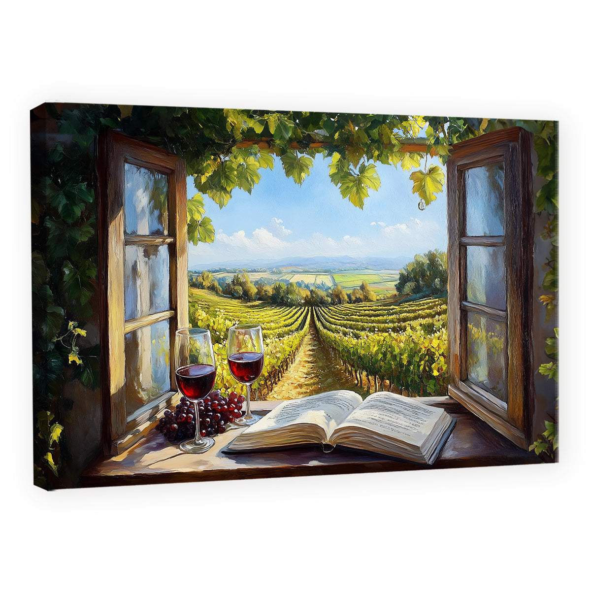 Open Window Over Vineyard - Fine Art Oil Style Wall Decor