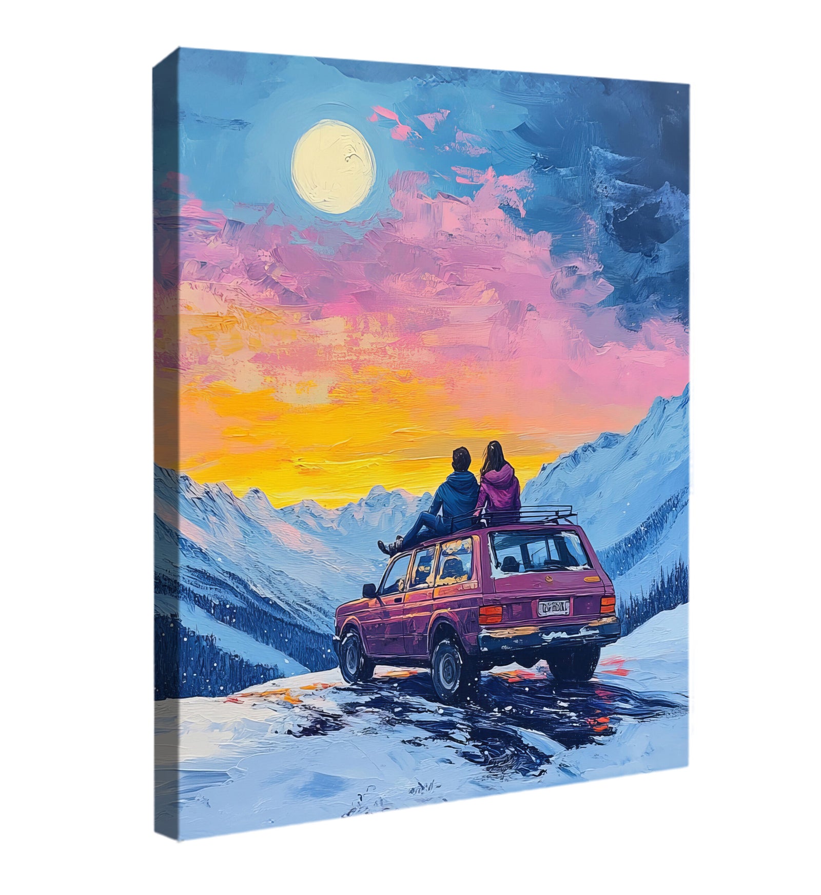 Sunset Mountain Adventure Oil Painting Canvas Wall Art