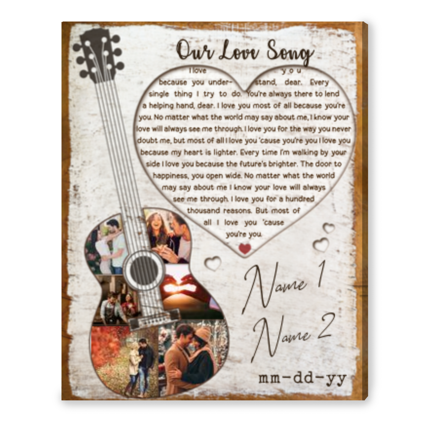 Custom Any Song Lyric On Canvas Print Guitar Photo Gift Romantic Wall Art
