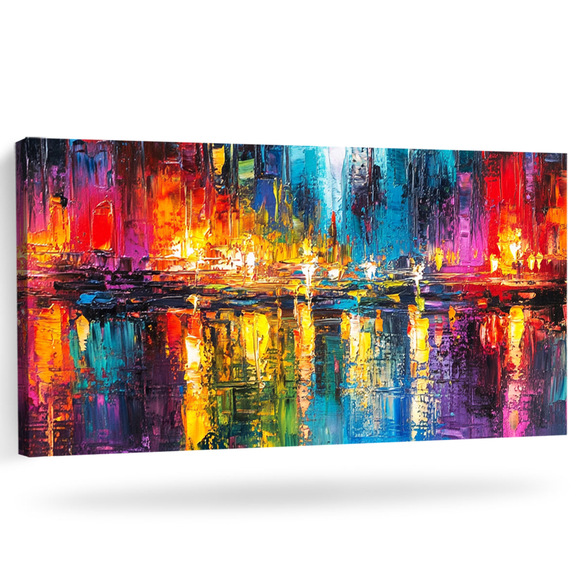 Radiant Reflections Cityscape Abstract Canvas Wall Art for Living Room