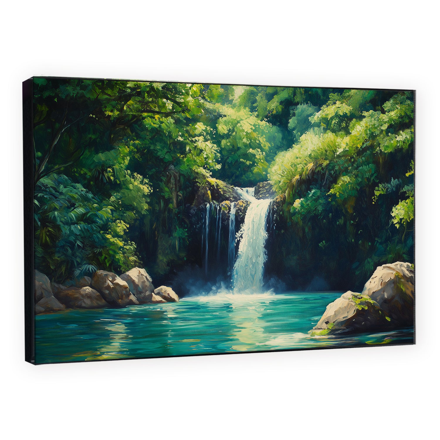 Lush Oil Painting Canvas Of Hidden Hawaiian Waterfall